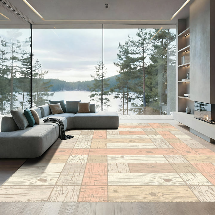 Pastel Wood Plank Parquet Rug