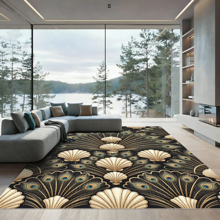 Art Nouveau Peacock Shell Tapestry Rug