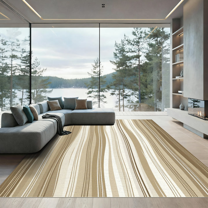 Neutral Tone Wavy Stripe Rug