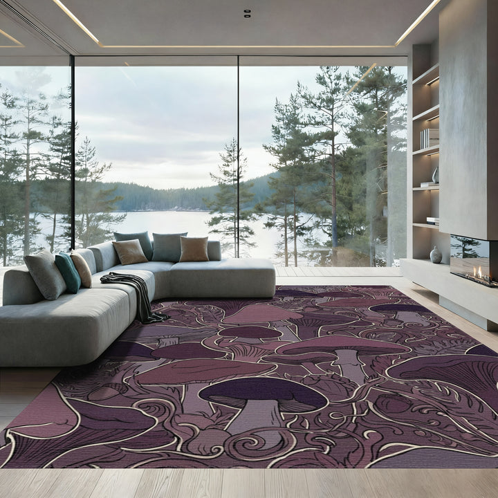 Muted Plum Mushroom Forest Silhouette Rug