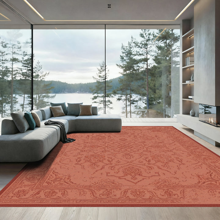 Terracotta Vintage Floral Medallion Rug