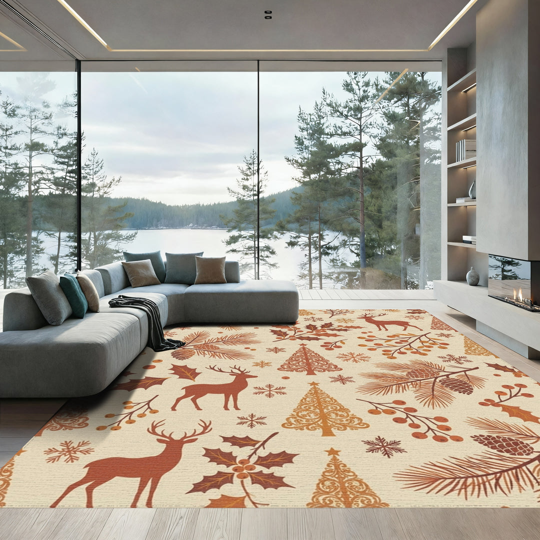 Rusty Orange Woodland Creatures Trees Rug