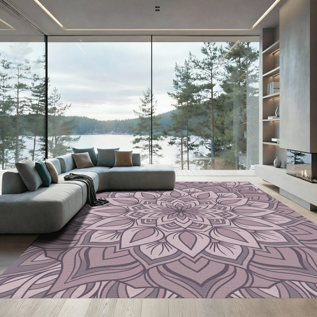 Mauve Layered Floral Medallion Art Rug