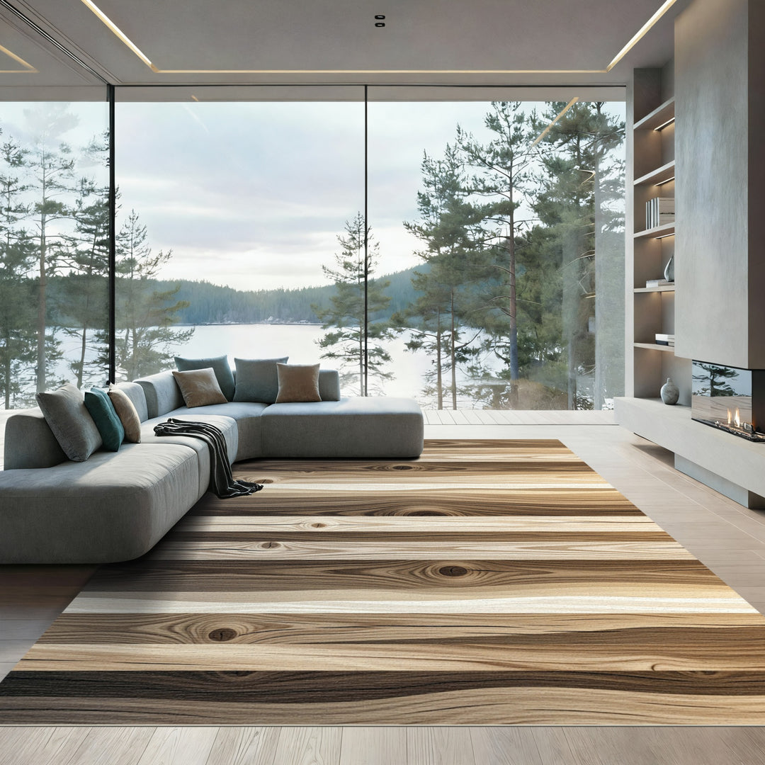 Rustic Wood Grain Plank Rug