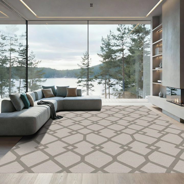 Neutral Gray Lattice Geometric Rug