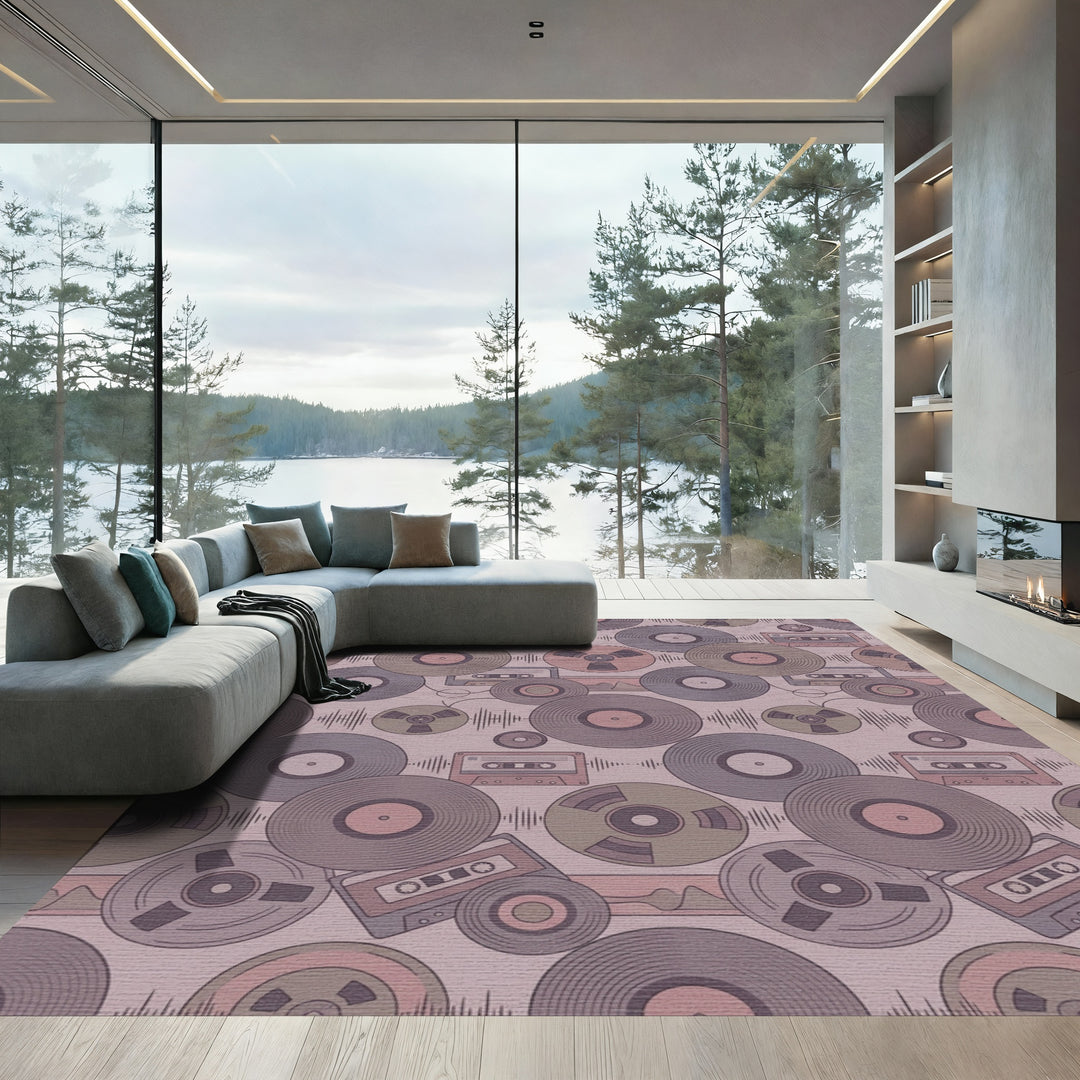 Retro Vinyl Cassette Audio Waves Rug