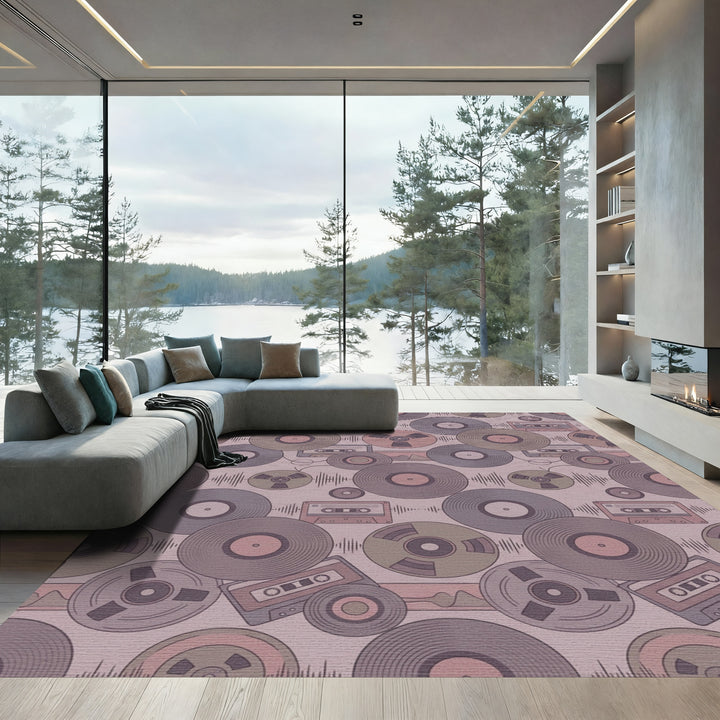 Retro Vinyl Cassette Audio Waves Rug