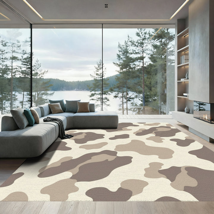Neutral Earthy Tone Camouflage Swirl Rug