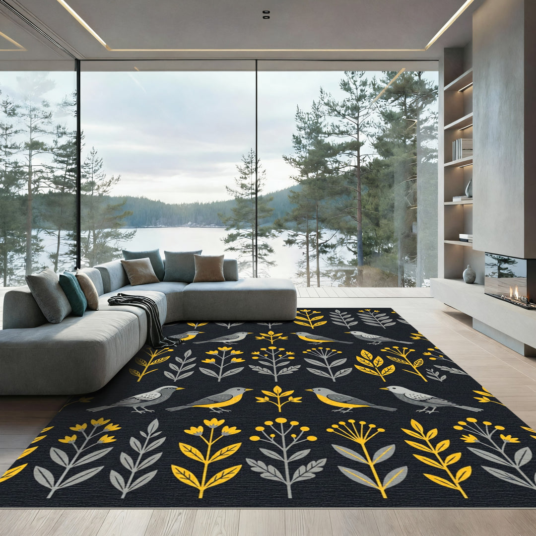 Golden Yellow Bird Folk Art Rug