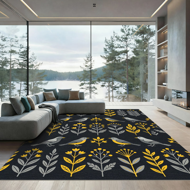Golden Yellow Bird Folk Art Rug