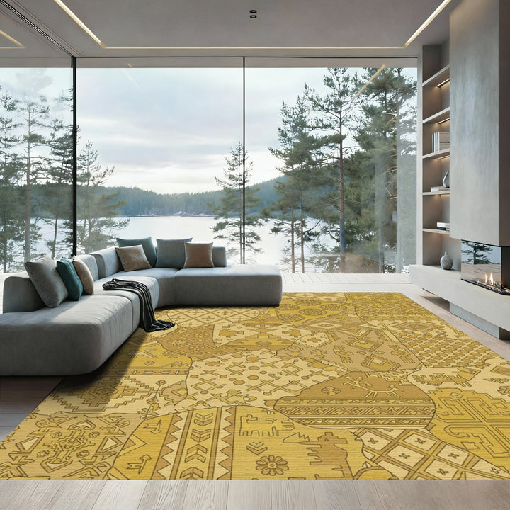 Golden Warm Patchwork Geometric Medallion Rug