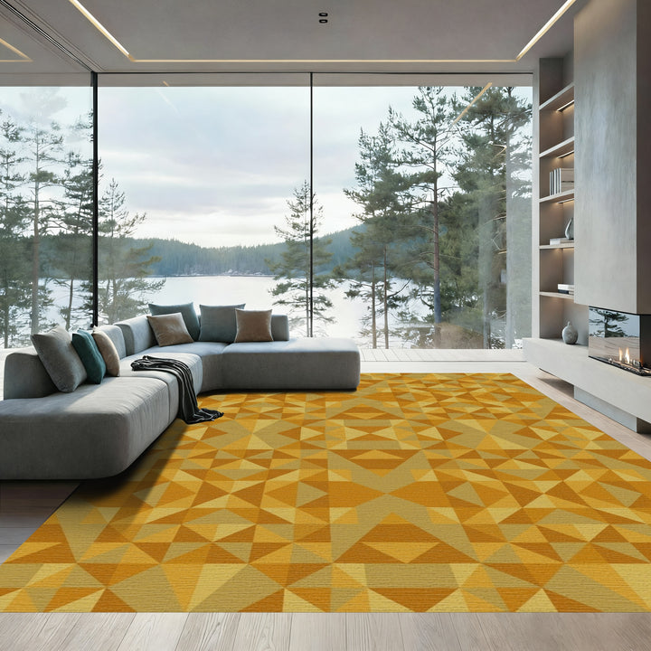 Golden Ochre Geometric Abstract Rug