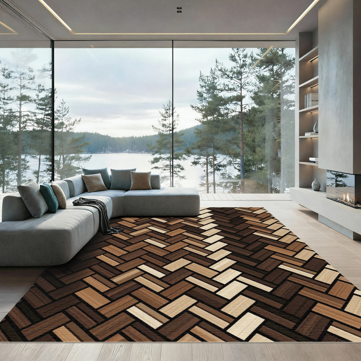 Rich Earth Tones Herringbone Weave Rug