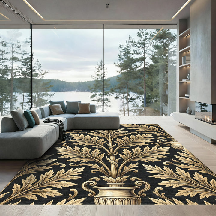Elegant Gold Acanthus Leaf Rug