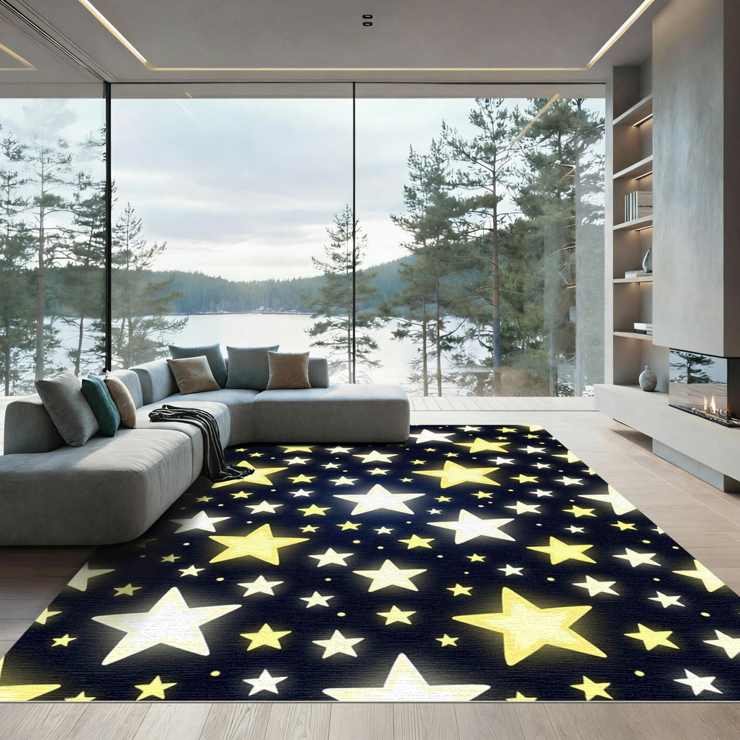 Radiant Yellow Glow Starry Night Rug