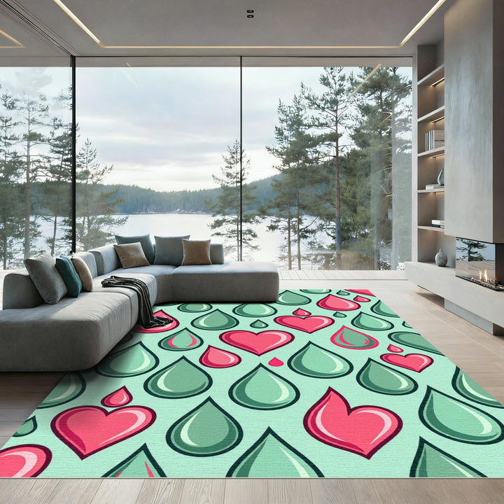 Pink Mint Heart Drops Rug