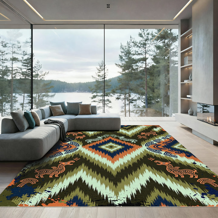 Tribal Ancient Animal Zigzag Rug
