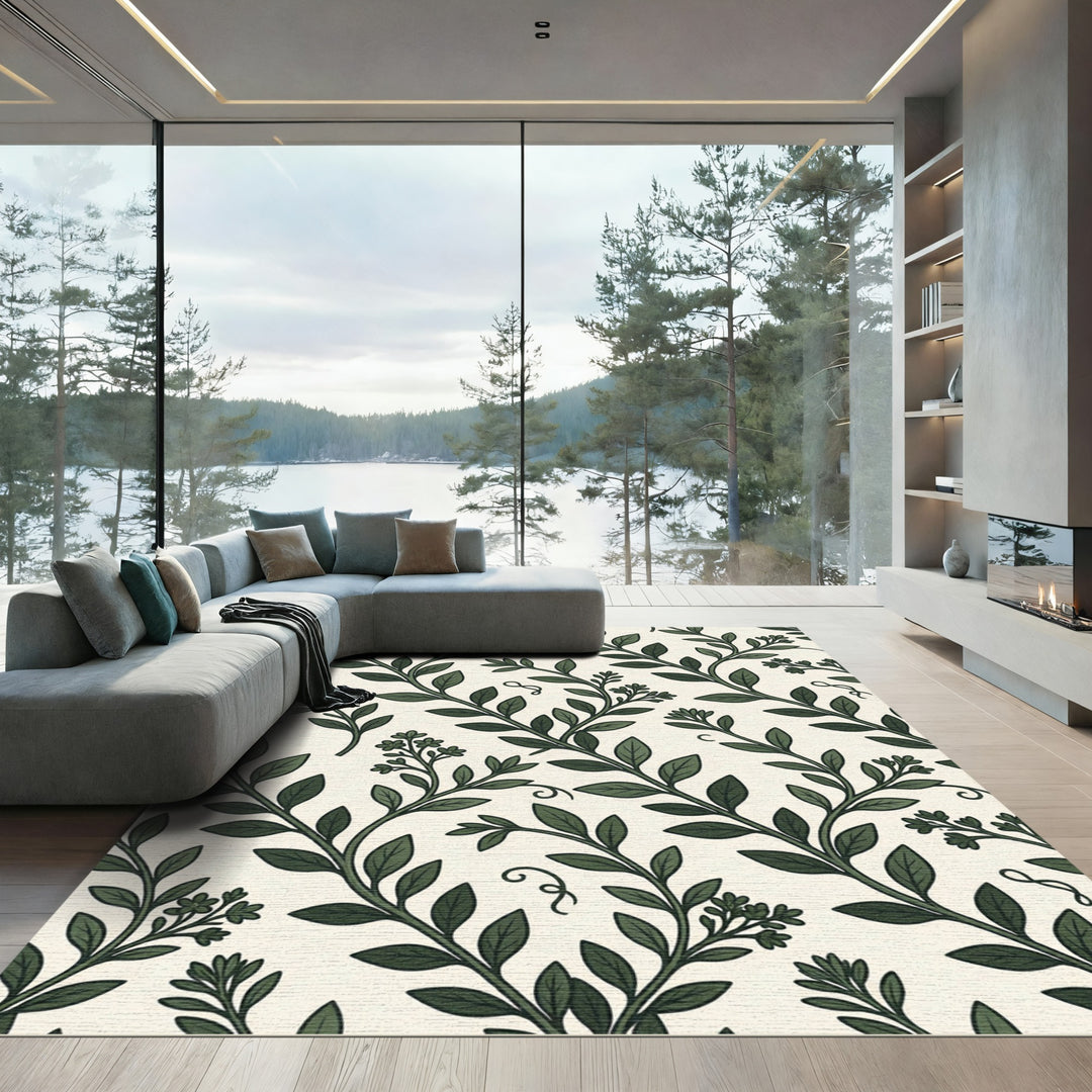 Deep Green Botanical Vine Rug