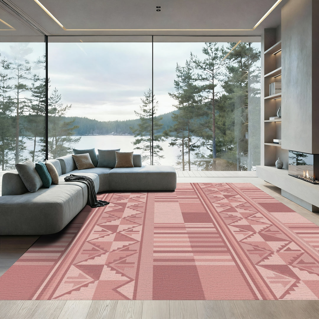 Muted Rose Geometric Staircase Stripe Rug
