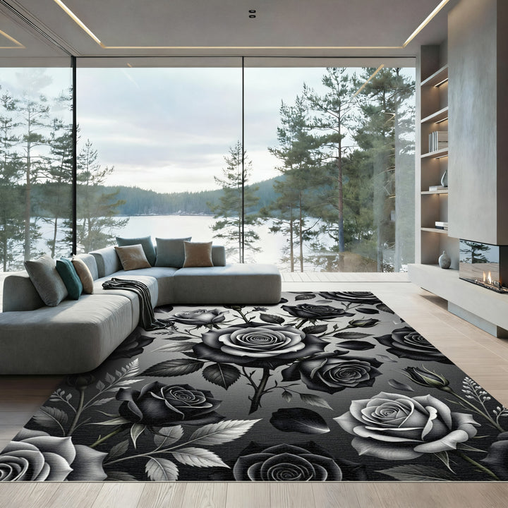 Dark Elegant Rose Floral Blend Rug