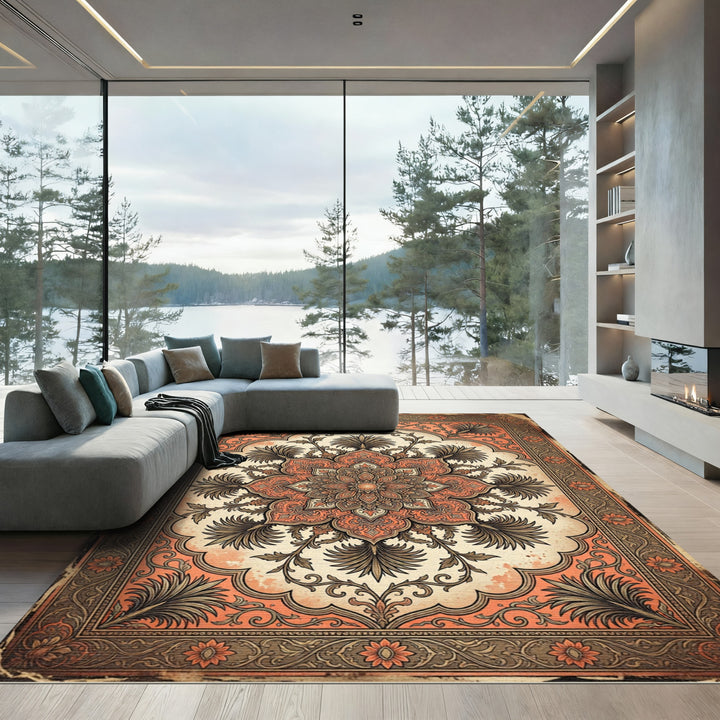 Coral Blossom Arch Mandala Rug