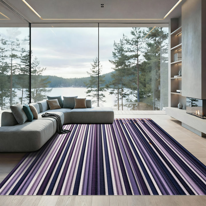 Modern Violet Tone Vertical Stripes Rug