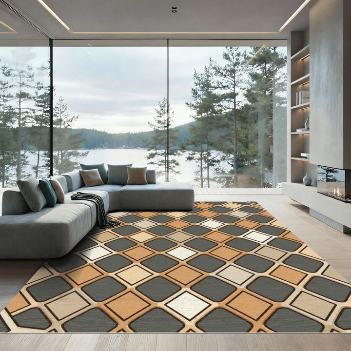 Golden Brown Diamond Grid Arrangement Rug