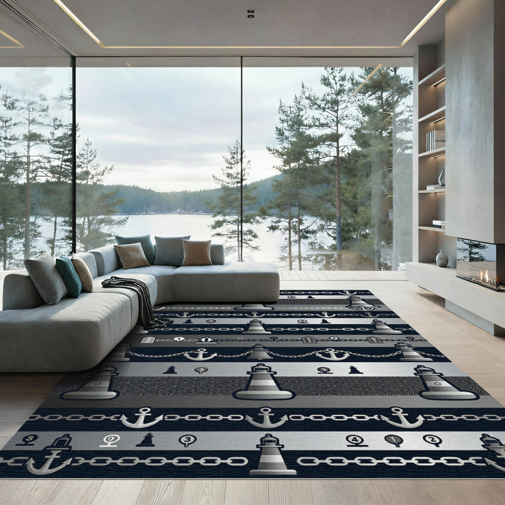 Nautical Lighthouse Anchor Chain Rug