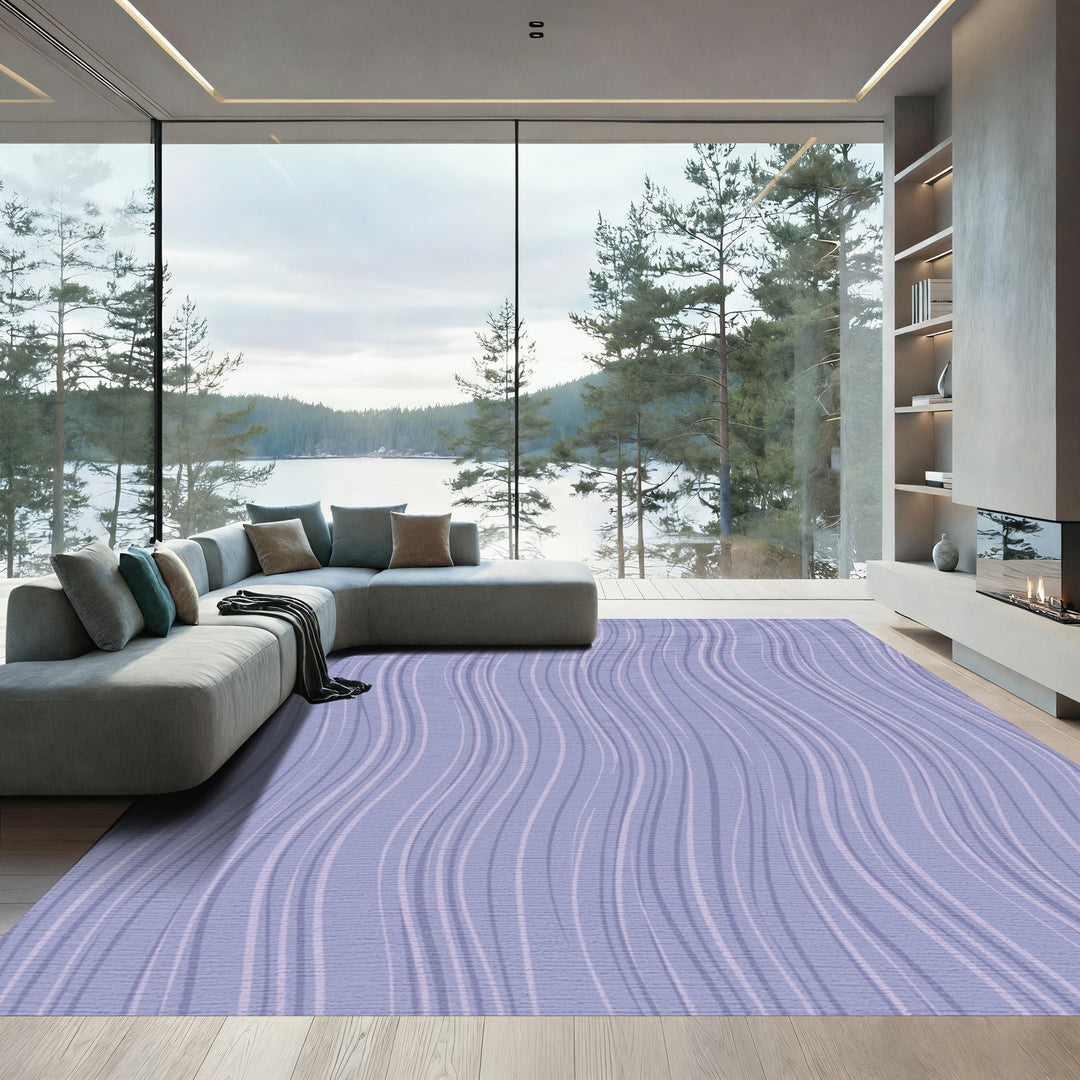 Light Blue Wavy Stripe Rug