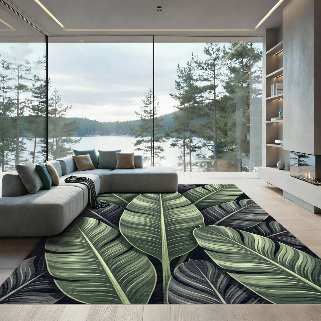 Jade Feathered Leaf Arrangement Rug