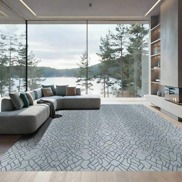 Cool Gray Cracked Texture Rug