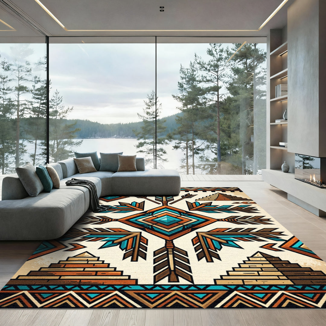 Navajo Inspired Teal Arrow Diamond Rug