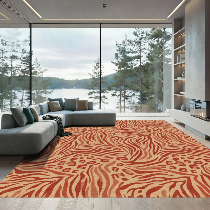 Red Zebra Leopard Animal Print Rug