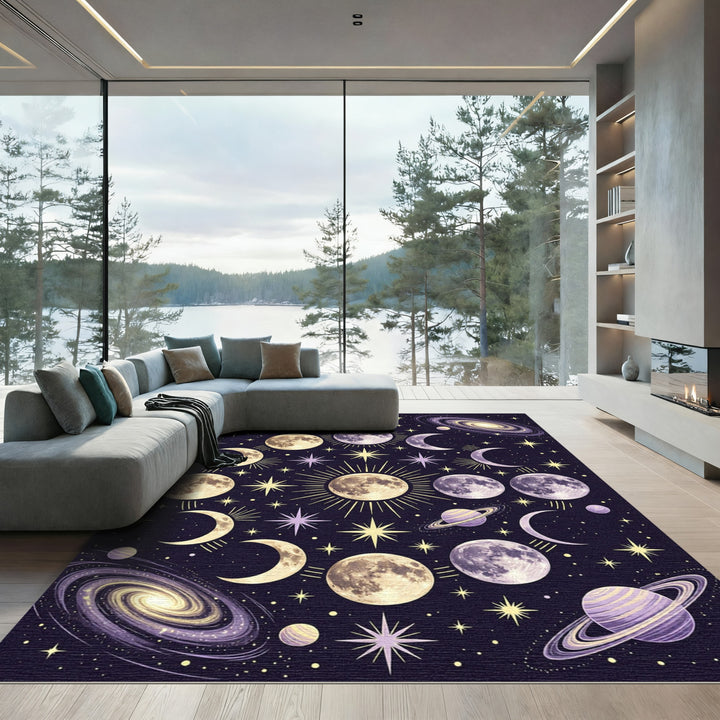 Celestial Moon Stars Galaxy Rug
