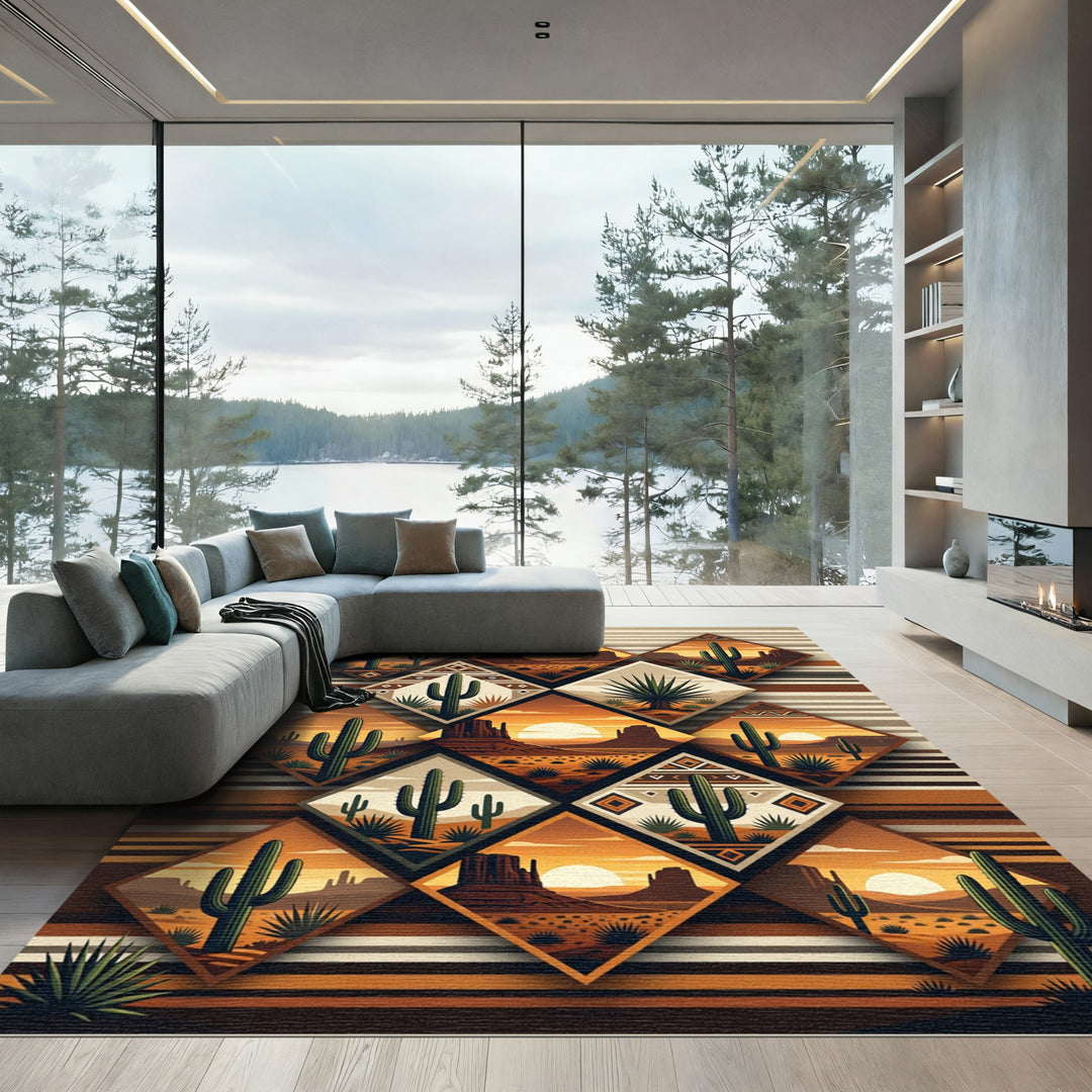 Desert Sunset Cactus Diamond Decor Rug