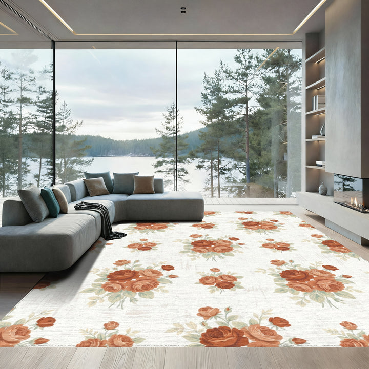 Vintage Terracotta Rose Bouquet Rug