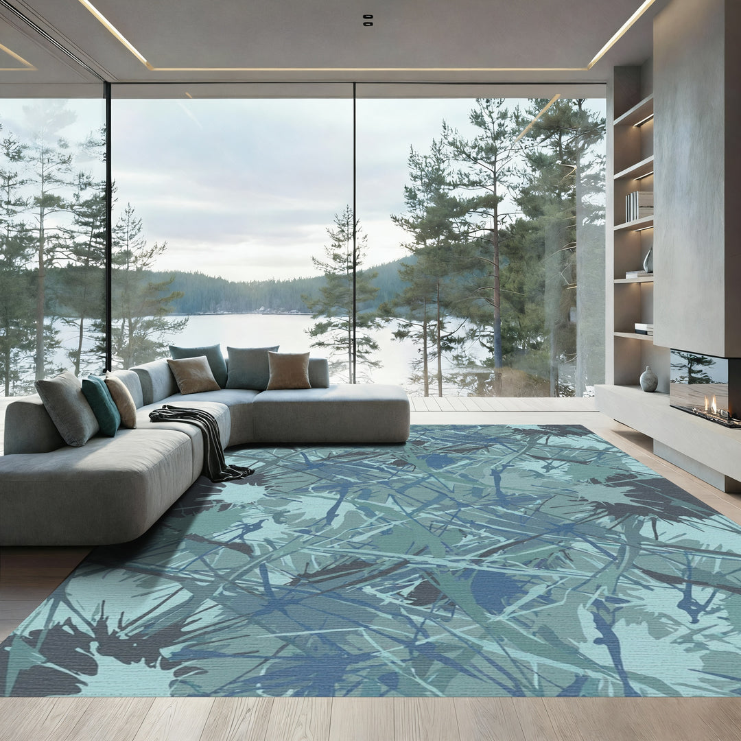 Abstract Blue Green Splatter Collage Rug
