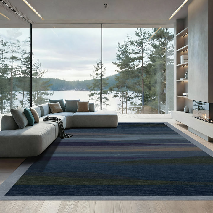 Midnight Blue Abstract Horizon Stripes Rug