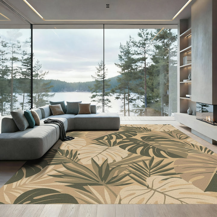Earthy Tone Tropical Foliage Rug