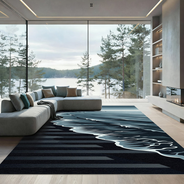 Coastal Wave Dark Beach Art Rug