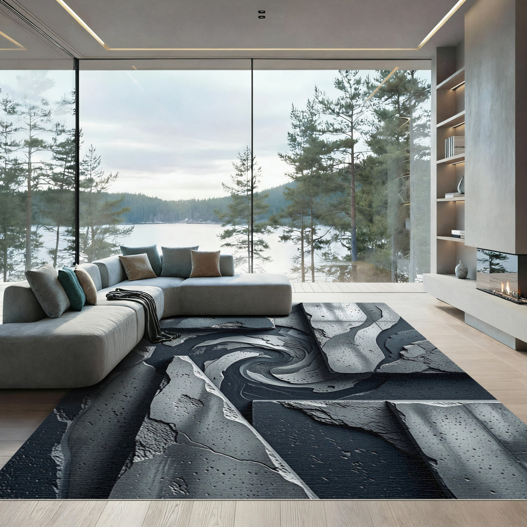 Abstract Swirl Textured Concrete Rug