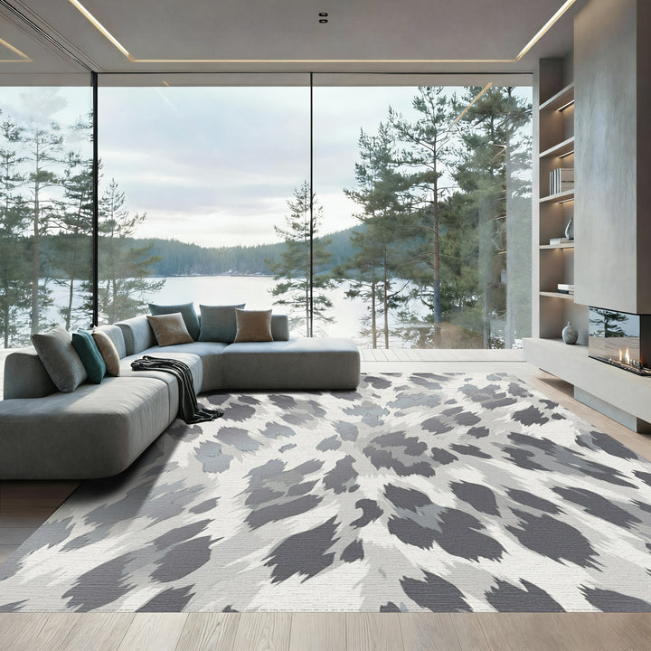 Abstract Spotted Gray White Rug