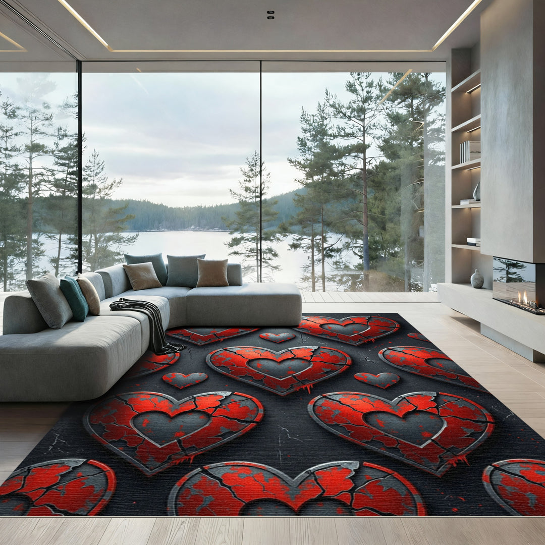 Cracked Red Heart Metal Collage Rug
