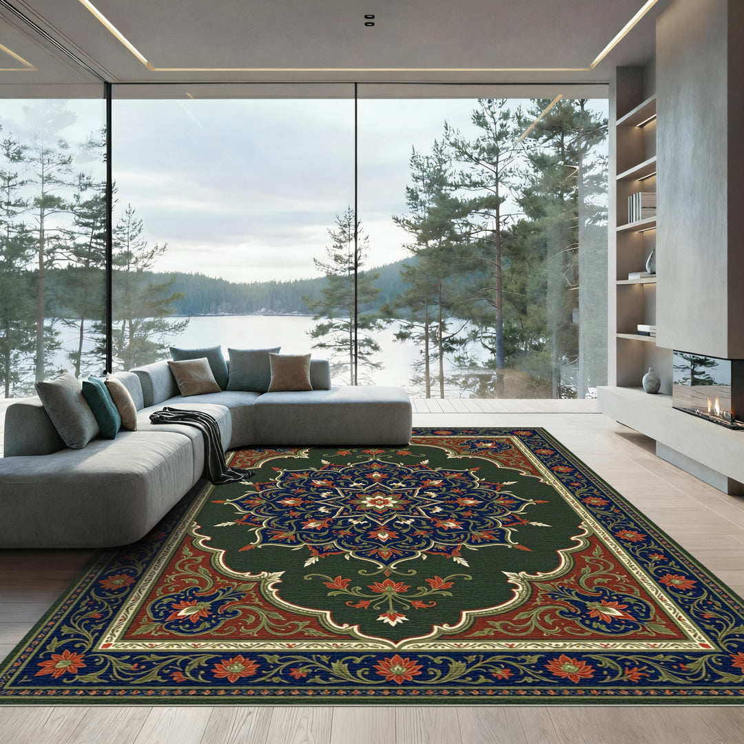 Emerald Mandala Floral Arch Rug