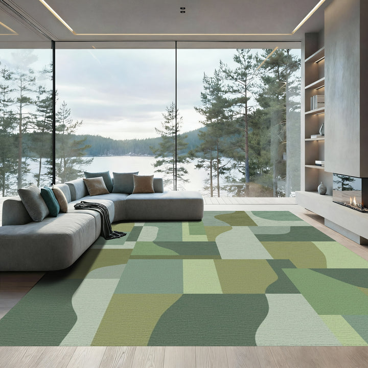 Muted Sage Organic Geometric Arrangement Rug