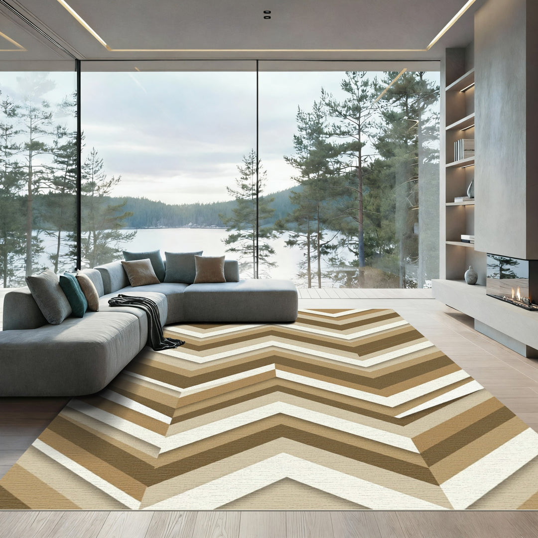 Earthy Tone Chevron Layered Stripe Rug