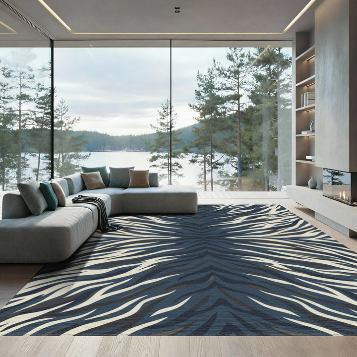 Deep Blue Zebra Stripe Abstraction Rug