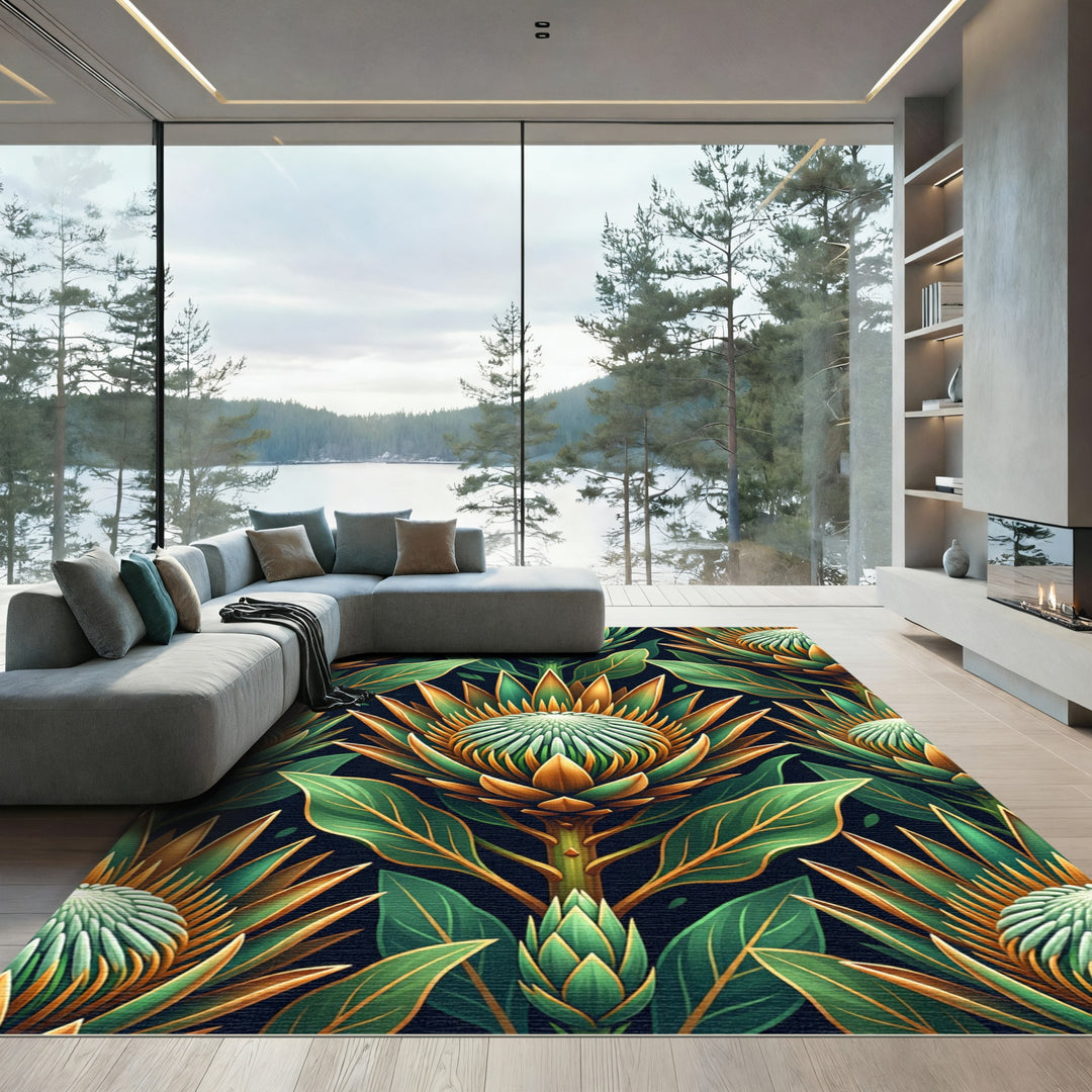 Emerald Gold Protea Bloom Rug