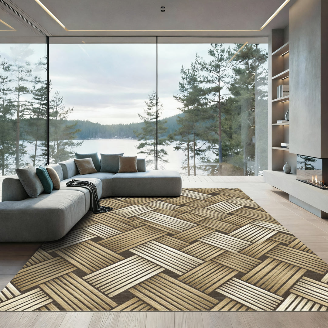 Woven Beige Neutral Basket Weave Rug