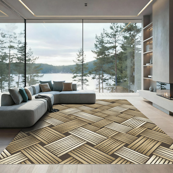 Woven Beige Neutral Basket Weave Rug